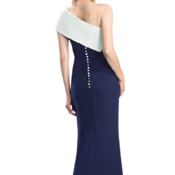 NWT Alexander by Daymor 1463 One Shoulder Evening Dress Glacier Blue Size 6 - Picture 3 of 6